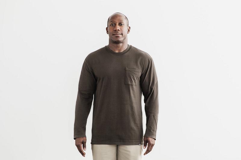 Men's Nobull Heavyweight Pocket Tee Long Sleeve Coffee | SG Q2534M